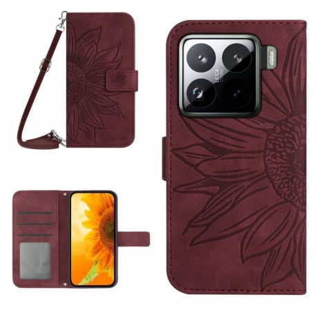 Чохол-книжка Skin Feel Sun Flower для Xiaomi 15 Pro - винно-червоний