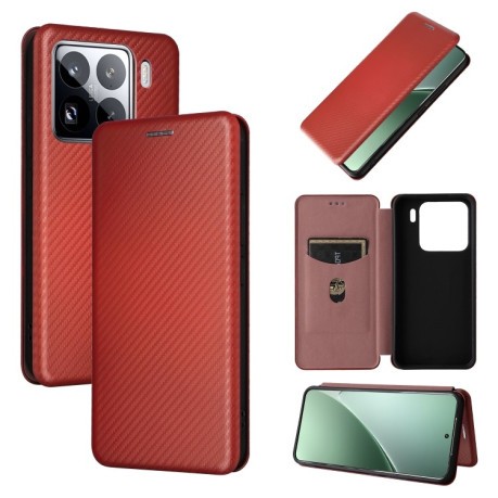 Чехол-книжка Carbon Fiber Texture на Xiaomi 15 - коричневый