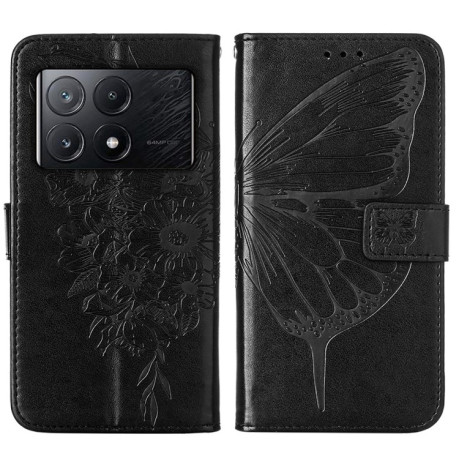 Чехол-книжка Embossed Butterfly для Xiaomi Poco X6 Pro - черный