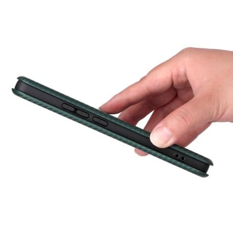 Чехол-книжка Carbon Fiber Texture на Realme GT 7 - зеленый