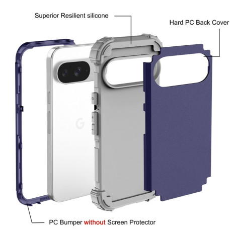 Противоударный чехол Matte TPU Hybrid PC 3-in-1 для Google Pixel 9 - синие