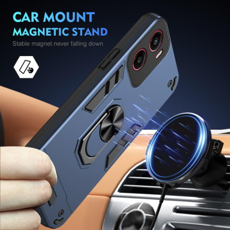 Ударозащитный чехол Shockproof Metal Ring Holder для Motorola Moto G05 - синий