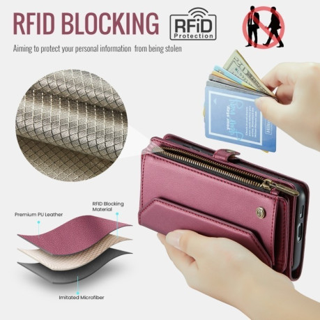 Чехол-книжка CaseMe C36 Card Slots Zipper Wallet RFID Anti-theft Leather для Samsung Galaxy S24 FE 5G - красный