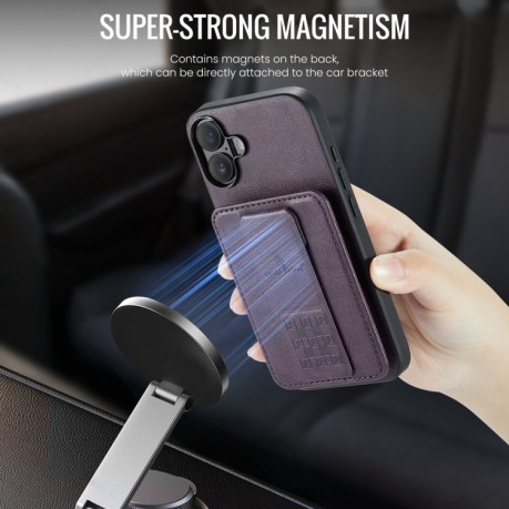 Чехол Fierre Shann Oil Wax Cow Leather Card Holder на iPhone 16 - фиолетовый