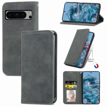 Чехол-книжка в стиле Retro мягкое покрытие Skin Feel деловой дизайн на Google Pixel 8a - серый