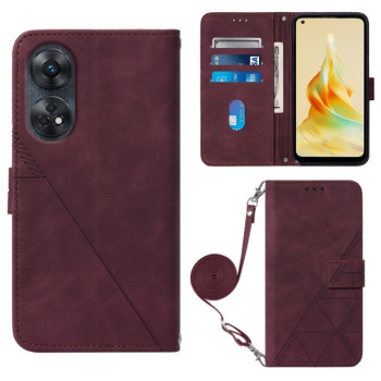 Чехол-книжка Crossbody 3D Embossed для OPPO Reno 8T 4G - винно-красный