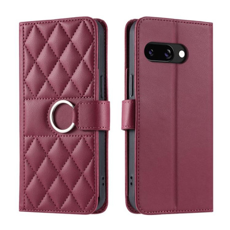 Чехол-книжка Ring Buckle Rhombic Leather для Google Pixel 9a - красный