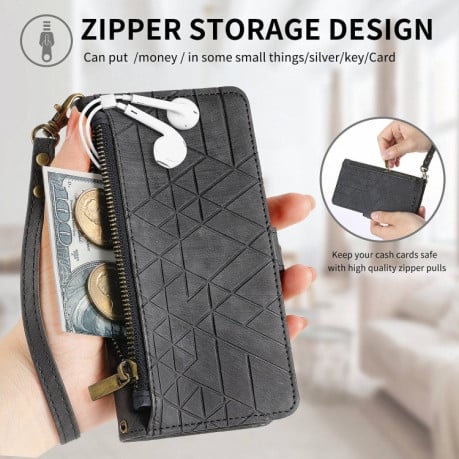 Чохол-книжка Geometric Zipper Wallet Side Buckle Leather для Realme Note 50 - чорний