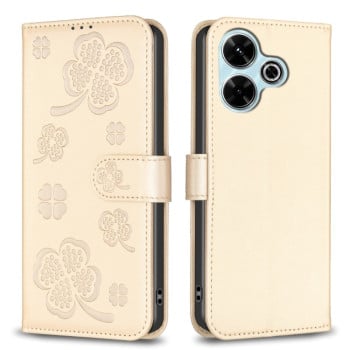 Чехол-книжка Four-leaf Clasp Embossed на Xiaomi Poco M6 4G / Redmi 13 4G - золотой