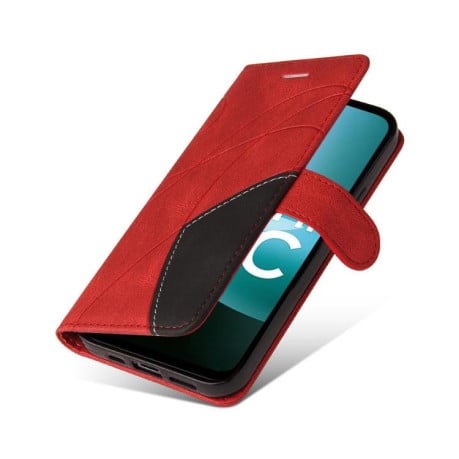 Чохол-книжка Dual-color Splicing Flip Leather на Xiaomi Redmi 15C 4G EU / 15C 5G 173.1mm - червоний
