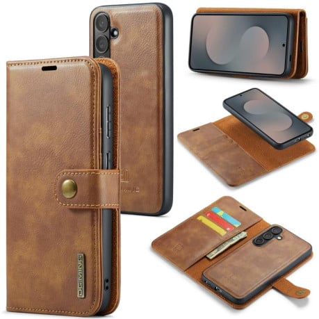 Чохол-книжка DG.MING з фактурою Crazy Horse на Samsung Galaxy S25 FE 5G - коричневий