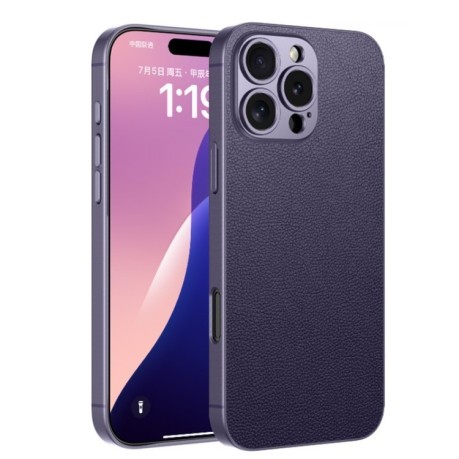 Противоударный чехол GKK Metal Paint Skin Feel Leather для iPhone 16 Pro Max - фиолетовый