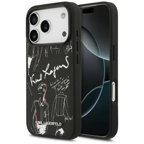 Оригінальний чохол Karl Lagerfeld Grained Pattern&amp;Logo з MagSafe на iPhone 17 Pro - Black