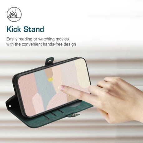 Чехол-книжка Buckle Double Fold Hand Strap Leather на OnePlus 12 - зеленый