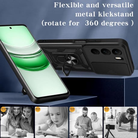 Чехол со шторкой на камеры Sliding Camshield и кармашком для карт на Realme C71 4G - розовое золото