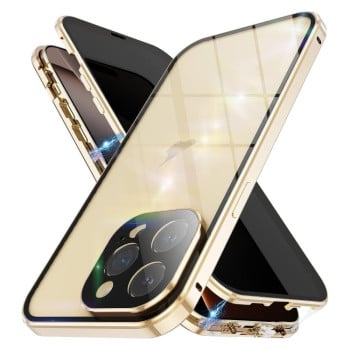 Двусторонний магнитный чехол Anti spy glass Four-corner Magnetic Metal для iPhone 16 Pro Max - золотой