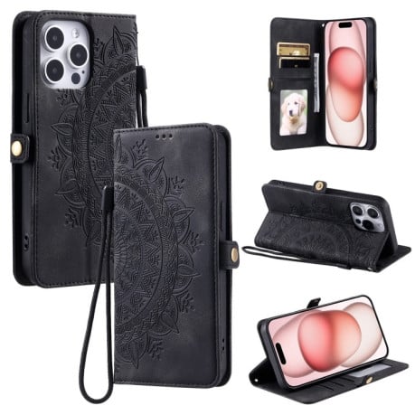 Чехол-книжка Totem Embossed Magnetic Leather для iPhone 16 Pro Max - черный
