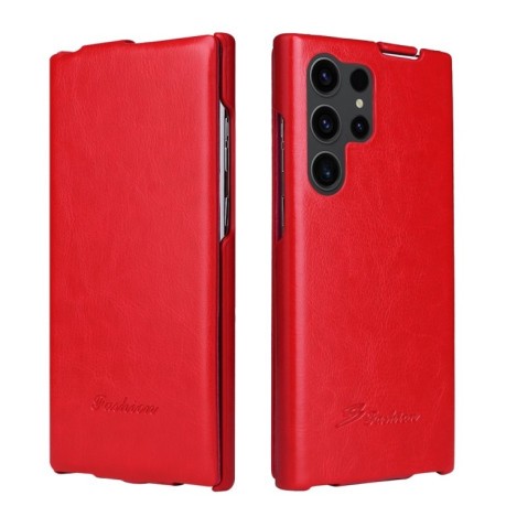 Кожаный флип-чехол Fierre Shann 64 на Samsung Galaxy S24 Ultra 5G - красный