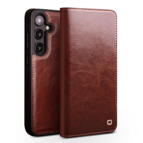 Шкіряний чохол-книжка QIALINO Classic Genuine Leather  для Samsung Galaxy S25+ 5G - коричневий