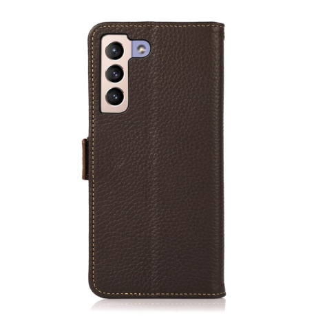 Кожаный чехол-книжка KHAZNEH Genuine Leather RFID для Samsung Galaxy S22 5G - коричневый