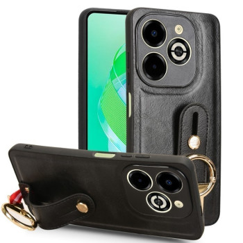 Противоударный чехол Wristband Leather Back для Infinix Smart 8 Plus / Smart 8 Pro - черный