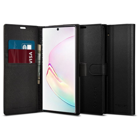 Оригинальный чехол- книжка Spigen Wallet S Galaxy Note 10 Black
