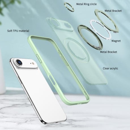 Чехол kalebol с MagSafe и подставкой 360 Metal Ring Holder на iPhone Air - зеленый