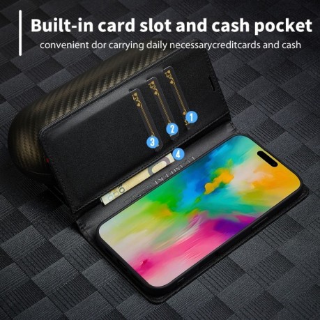 Чехол-книжка LCIMEEKE Carbon Fiber для iPhone 16 Plus - Black