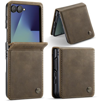 Чехол-книжка CaseMe 033 с фактурой Calf и защитой от сканирования RFID на Samsung Galaxy Flip8 5G — кофейный