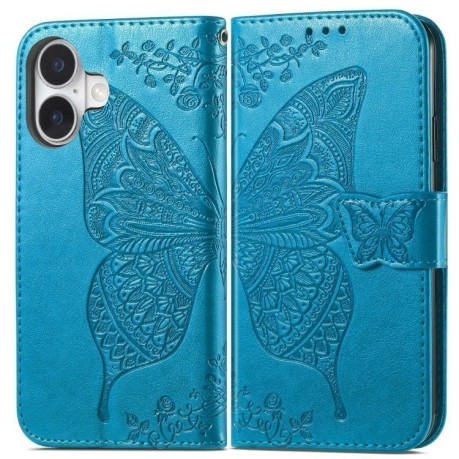 Чехол-книжка Butterfly Love Flower Embossed для iPhone 16 - синий
