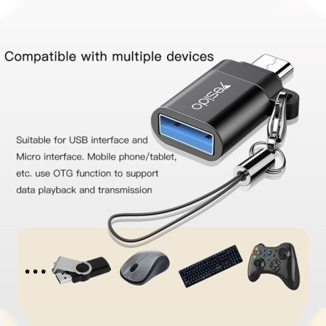 Адаптер Yesido GS07 Micro USB to USB 2 OTG Mini Connector Adapter with Keychain - чорний