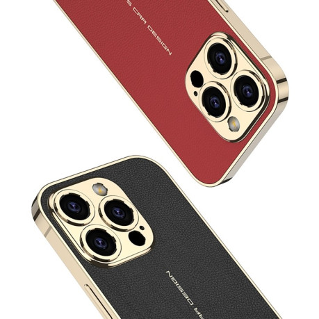 Противоударный чехол GKK Plated Plain Leather для iPhone 16 Pro - красный