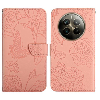 Чехол-книжка HT03 Skin Feel Butterfly Embossed для Realme 12+ 5G/12 4G/13 4G - розовый