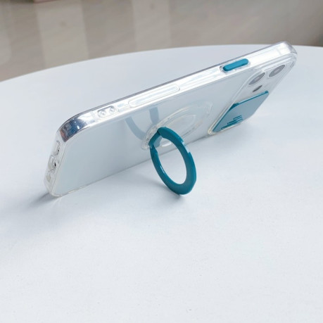 Противоударный чехол Sliding Camera with Ring Holder для iPhone 14/13 - прозрачно- темно-синий