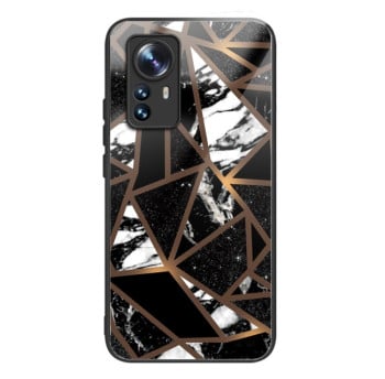 Протиударний скляний чохол Marble Pattern Glass на Xiaomi 12 Pro - Rhombus Black