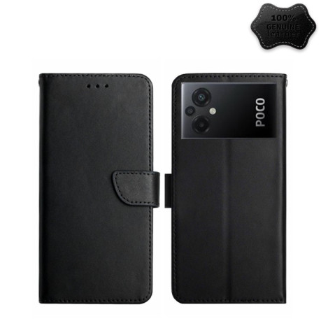 Шкіряний чохол-книжка Genuine Leather Fingerprint-proof Xiaomi Poco M5 4G/5G/M4 5G - чорний