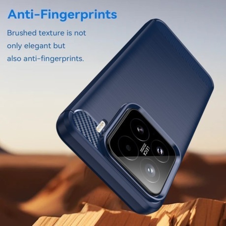 Противоударный чехол Brushed Texture Carbon Fiber на Xiaomi 15 - синий