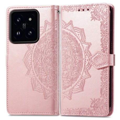Чохол-книжка Mandala Embossing Pattern на Xiaomi 14 5G - рожеве розовое золото