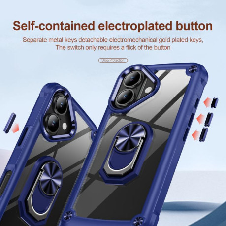 Противоударный чехол Acrylic Ring Holder на For iPhone 17 - синий