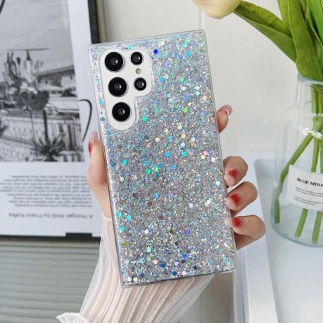 Противоударный чехол Glitter Sequins Epoxy для Samsung Galaxy S24 5G - серебристый
