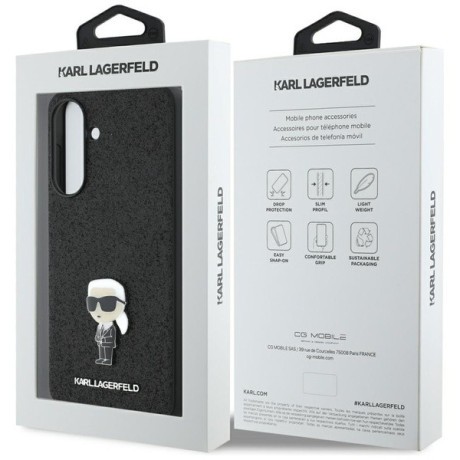 Оригинальный чехол Karl Lagerfeld Fixed Glitter Ikonik Logo Metal Pin для Samsung Galaxy A56 - Black