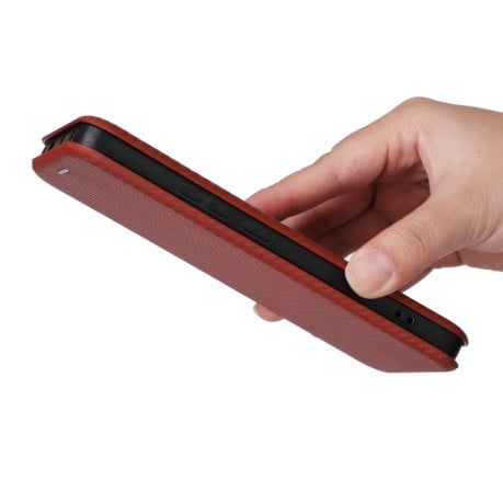 Чохол-книжка Carbon Fiber Texture на Xiaomi Redmi Note 13 Pro+ - коричневий