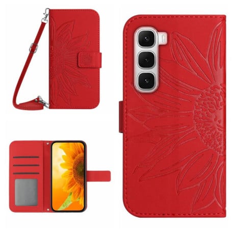 Чехол-книжка Skin Feel с рисунком подсолнуха на Infinix Hot 60 Pro+ 4G - красный