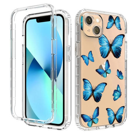 Противоударный чехол Transparent Painted для iPhone 14 - Blue Butterflies