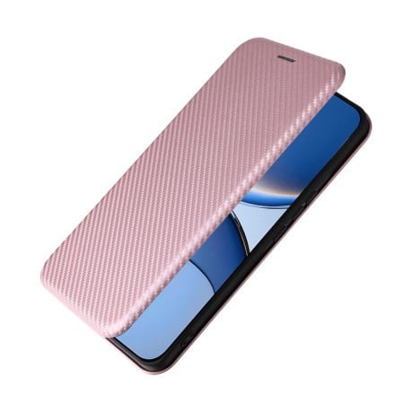 Чехол-книжка Carbon Fiber Texture на Xiaomi Poco F7 5G - розовый