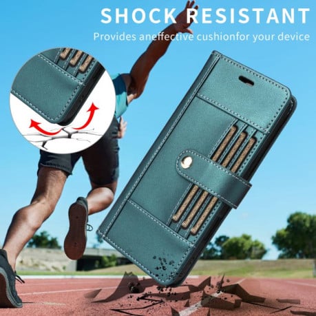 Чехол-книжка Six Card Slots Buckle Leather with Lanyard на на Xiaomi Poco F7 / Xiaomi Redmi Turbo 4 Pro - зеленый