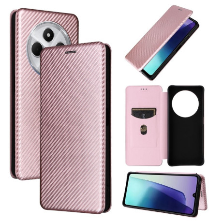 Чохол-книжка Carbon Fiber Texture на Xiaomi Redmi 14C 4G/Poco C75/Redmi A4 5G - рожевий