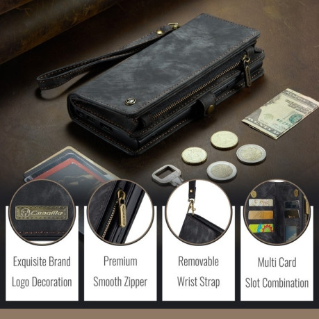 Чехол-кошелек CaseMe 008 Series Zipper Style на Samsung Galaxy S24 FE 5G - черный