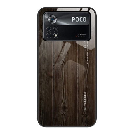 Противоударный чехол Wood Grain Glass на Xiaomi Poco X4 Pro 5G - черный
