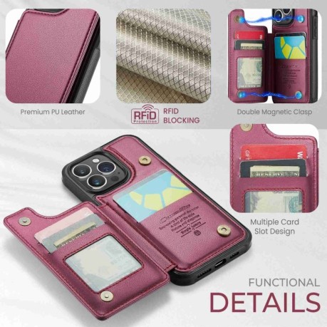 Чохол CaseMe C22 Card Slots Holder RFID Anti-theft для iPhone 15 Pro Max - винно-червоний